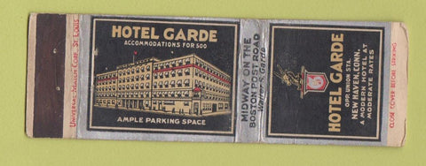 Matchbook Cover - Hotel Garde New Haven CT UNIVERSAL LONG WORN