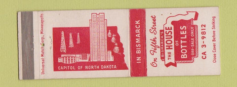 Matchbook Cover - The House of Bottles Bismarck ND