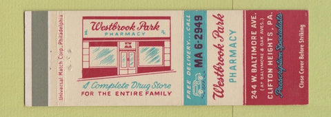 Matchbook Cover - Westbrook Park Drug Clifton Heights PA
