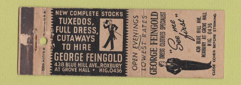 Matchbook Cover - George Feingold Men's Clothes Roxbury? MA WORN