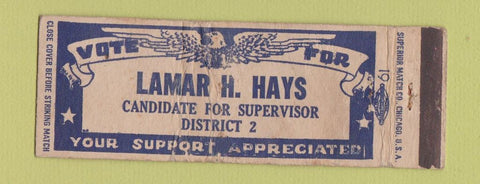 Matchbook Cover - Lamar Hays Supervisor Election WEAR Full Length