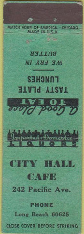 Matchbook Cover - City Hall Cafe Long Beach CA