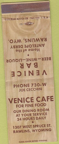 Matchbook Cover - Venice Cafe Rawlings WY