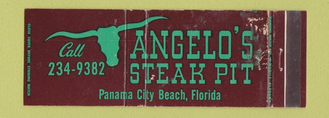 Matchbook Cover - Angelo's Steak Pit Panama City Beach FL WORN Full Length
