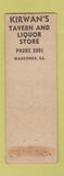 Matchbook Cover - Kirwan's Tavern Wauconda IL low phone #