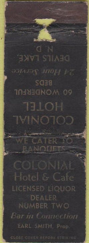Matchbook Cover - Colonial Hotel Devils Lake ND POOR