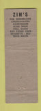Matchbook Cover - Zim's Snack Shope Lawrence KS WORN