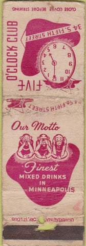 Matchbook Cover - 5 O Clock Club Minneapolis MN POOR