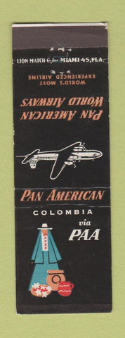 Matchbook Cover - Pan Am American Airlines Colombia