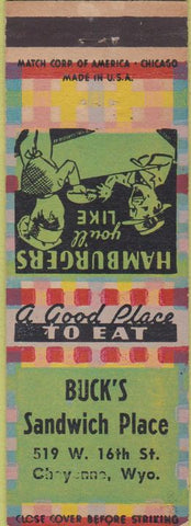 Matchbook Cover - Buck's Sandwich Place Cheyenne WY