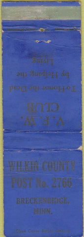 Matchbook Cover - Wilker Couty Breckenridge MN VFW WORN
