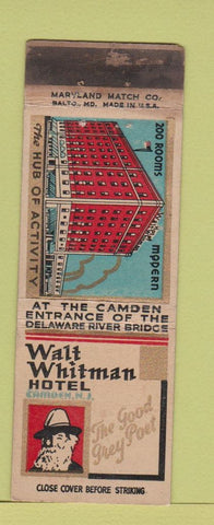 Matchbook Cover - Walt Whitman Hotel Camden NJ WEAR
