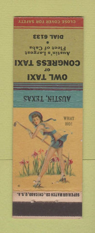 Matchbook Cover - Owl Taxi Congress Austin TX pinup Tony's Tavern