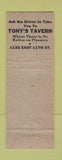 Matchbook Cover - Owl Taxi Congress Austin TX pinup Tony's Tavern