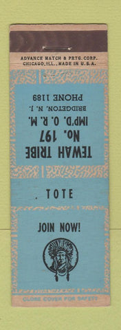Matchbook Cover - Tewah Tribe Bridgeton NJ low phone # ADVANCE Indian