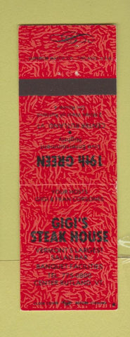 Matchbook Cover - Gigi's Steak House 19th Green Center Rutland VT