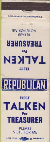 Matchbook Cover - Talken for Treasurer NO TOWN