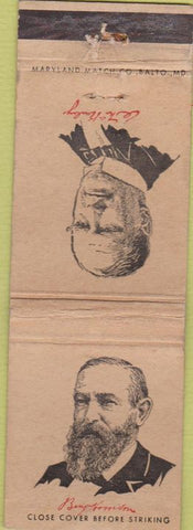 Matchbook Cover - Presidents Ben Harrison William McKinley? WORN