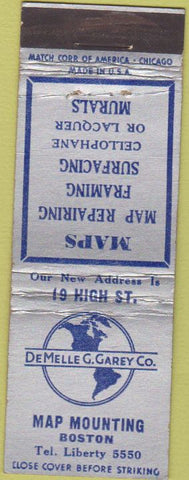 Matchbook Cover - DeMelle Garey Map Mounting Boston MA