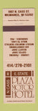Matchbook Cover - Plaza Motor Hotel Milwaukee WI