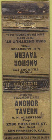 Matchbook Cover - Anchor Tavern San Francisco CA WORN