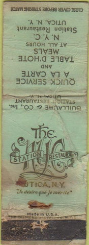Matchbook Cover - Station Restaurant Utica NY POOR NYC