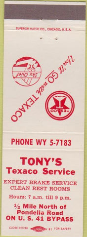 Matchbook Cover - Tony's Texaco oil gas NO TOWN