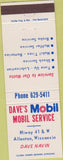 Matchbook Cover - Dave's Mobil oil gas Allenton WI