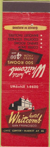 Matchbook Cover - Hotel Whitcomb San Francisco CA