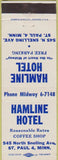 Matchbook Cover - Hamline Hotel ST Paul MN
