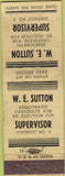 Matchbook Cover - WE Sutton Supervisor NO TOWN