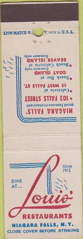 Matchbook Cover - Louis Restaurant Niagara Falls NY