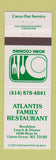 Matchbook Cover - Atlantis Family Restaurant Union Grove WI