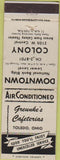Matchbook Cover - Greunke's Cafeterias Toledo OH