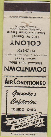 Matchbook Cover - Greunke's Cafeterias Toledo OH