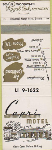 Matchbook Cover - Capri Motel Royal Oak MI
