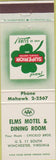 Matchbook Cover - Elms Motel Dining Room Winchester VA