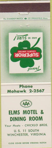 Matchbook Cover - Elms Motel Dining Room Winchester VA
