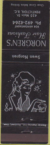 Matchbook Cover - Norgren's Hair Fashions Penticon BC girlie