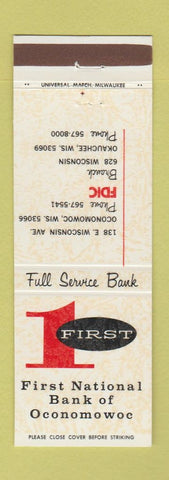 Matchbook Cover - 1st National Bank Oconomowoc WI Okauchee