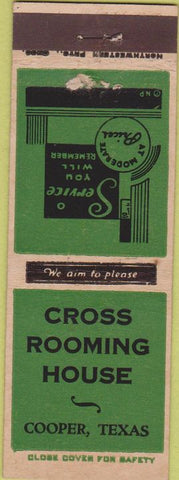 Matchbook Cover - Cross Rooming House Cooper TX