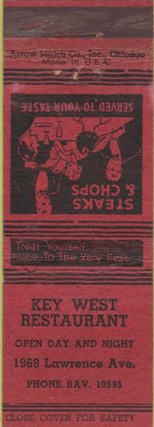 Matchbook Cover - Key West Restaurant NO TOWN Arrow CREASE