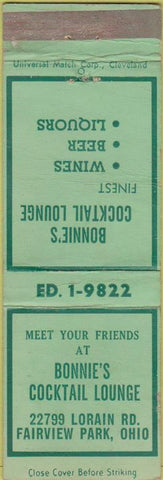 Matchbook Cover - Bonnie's Cocktail Lounge Fairview Park OH WEAR