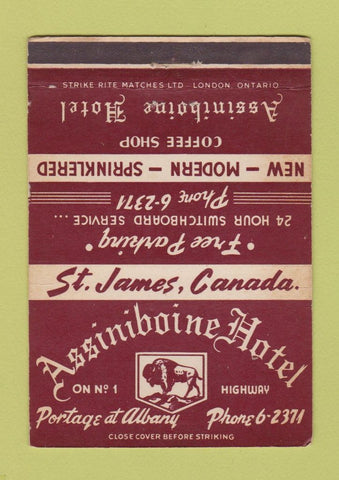 Matchbook Cover - Assiniboine Hotel St James MB 40 Strike