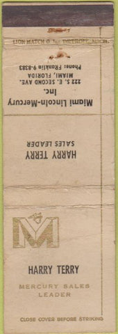 Matchbook Cover - Mercury Cars Miami FL CREASE