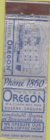 Matchbook Cover - Hotel Oregon Eugene Federal