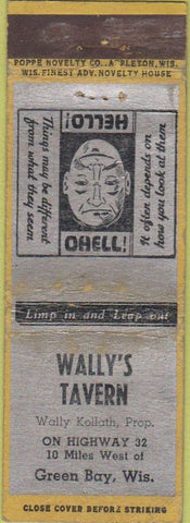 Matchbook Cover - Wally's Tavern Green Bay WI local manumark WEAR