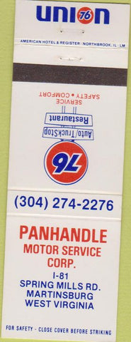 Matchbook Cover - Union 76 oil gas Martinsburg WV