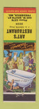 Matchbook Cover - Art's Restaurant Frederick MD hillbilly low phone #