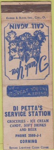Matchbook Cover - Di Petta's Service oil gas Corning WORN